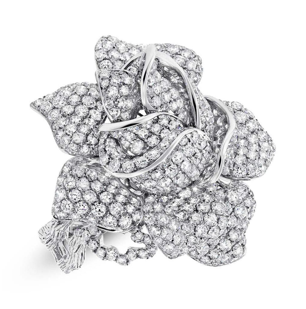 6.16 Ctw 18k White Gold Diamond Flower Ring