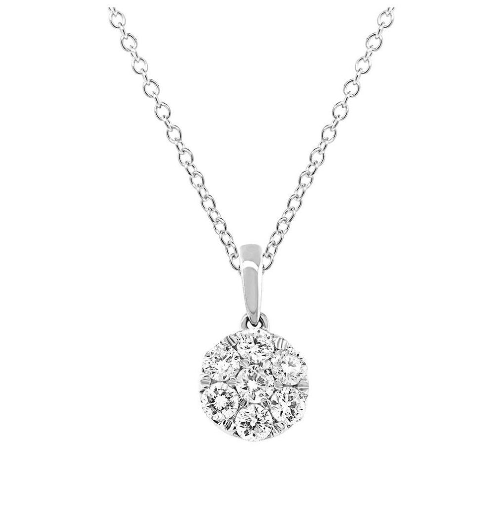 0.53 Ctw 18k White Gold Diamond Cluster Pendant Necklace With 18 Inch Chain