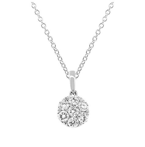 0.53 Ctw 18k White Gold Diamond Cluster Pendant Necklace With 18 Inch Chain