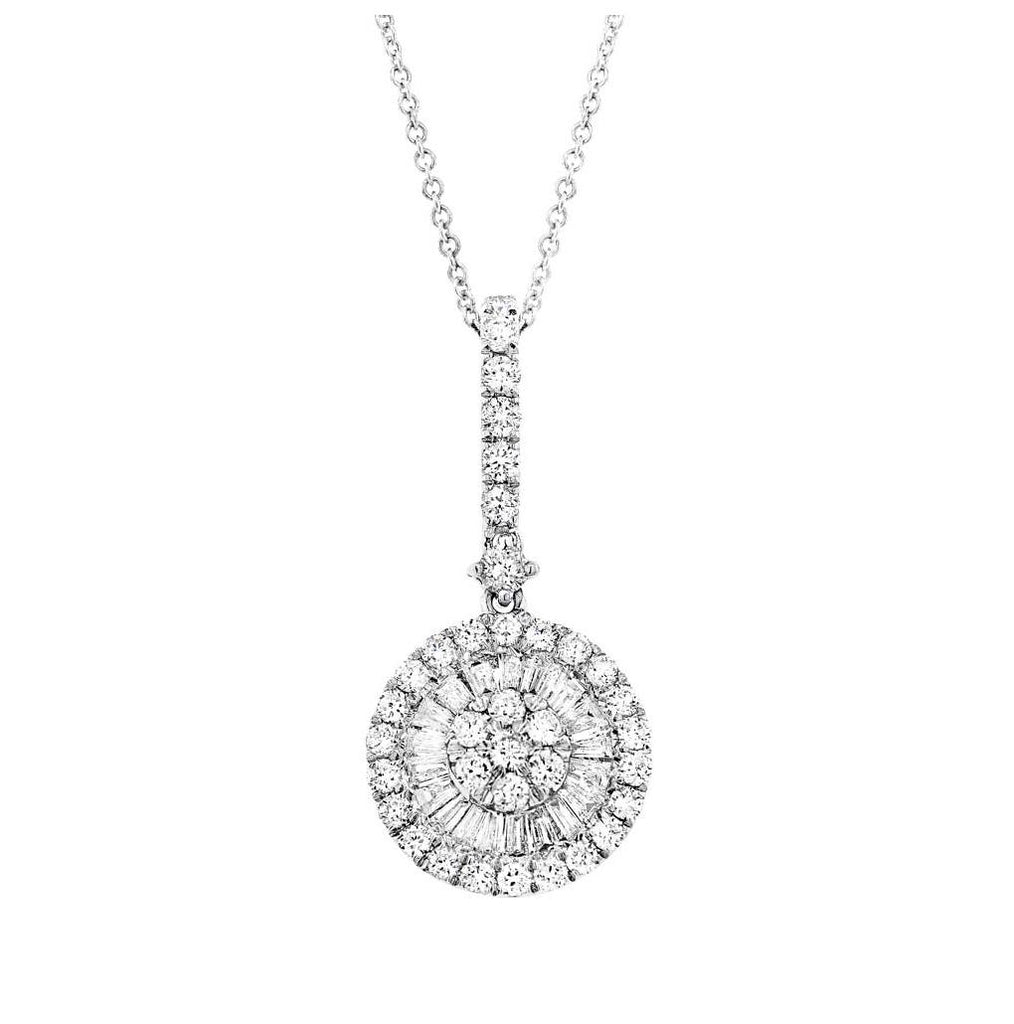 0.71 Ctw 18k White Gold Diamond Baguette Pendant Necklace With 18 Inch Chain