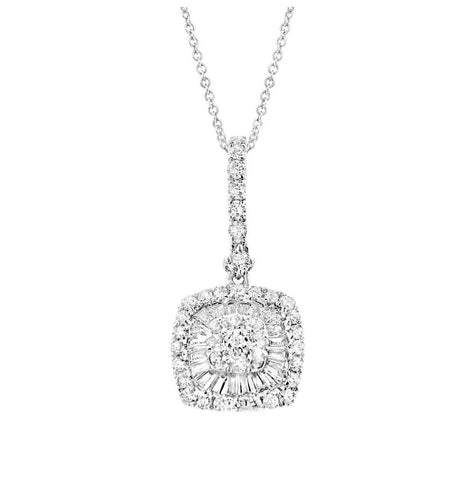 0.90 Ctw 18k White Gold Diamond Baguette Pendant Necklace With 18 Inch Chain