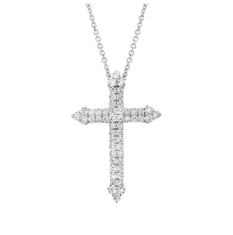 1.13 Ctw 18k White Gold Diamond Cross Pendant Necklace With 18 Inch Chain