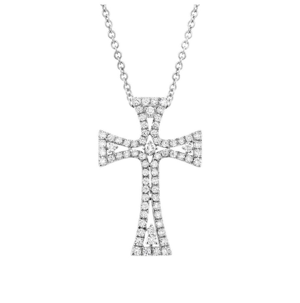 1.17 Ctw 18k White Gold Diamond Cross Pendant Necklace With 18 Inch Chain