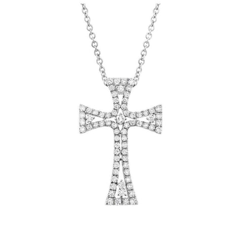 1.17 Ctw 18k White Gold Diamond Cross Pendant Necklace With 18 Inch Chain