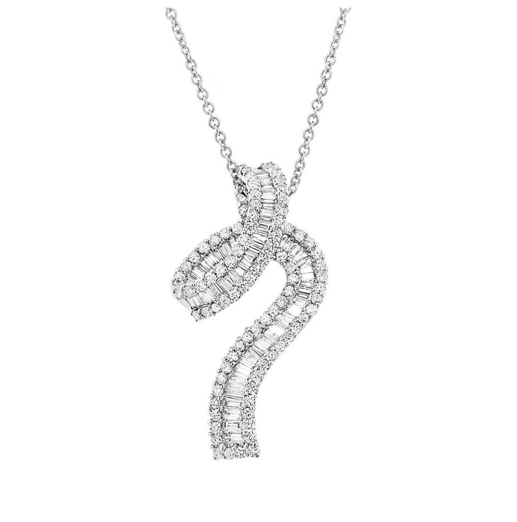 2.27 Ctw 18k White Gold Diamond Baguette Pendant Necklace With 18 Inch Chain