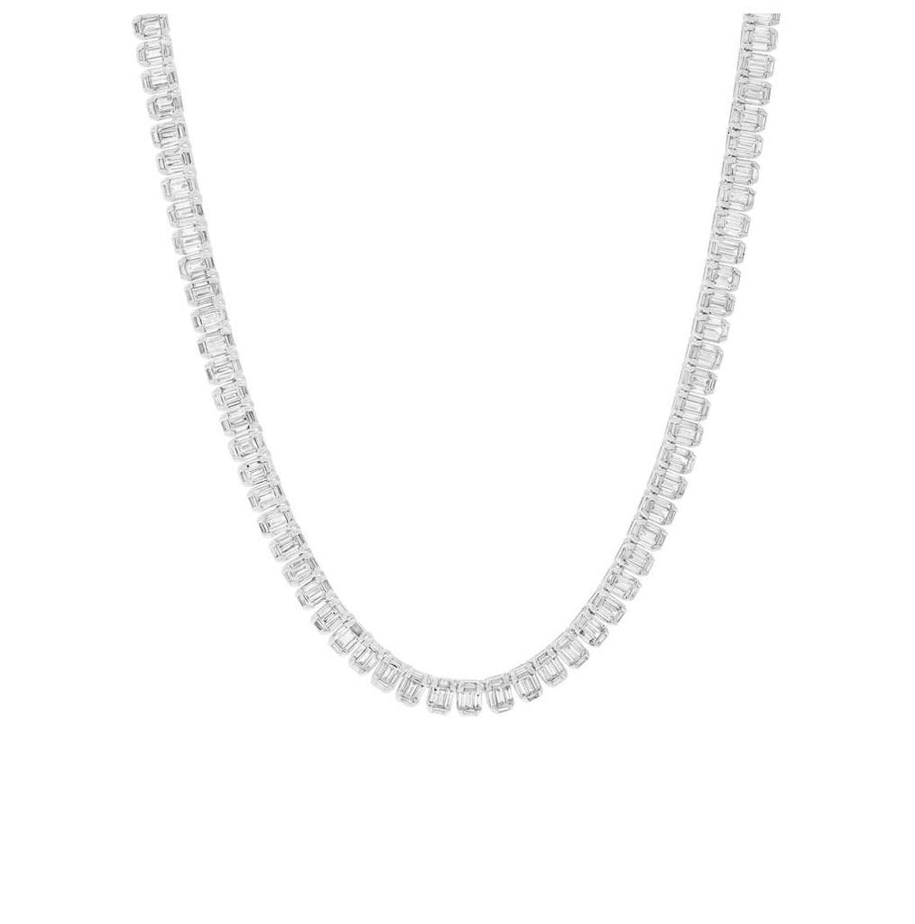 8.77 Ctw 18k White Gold Diamond Baguette Necklace