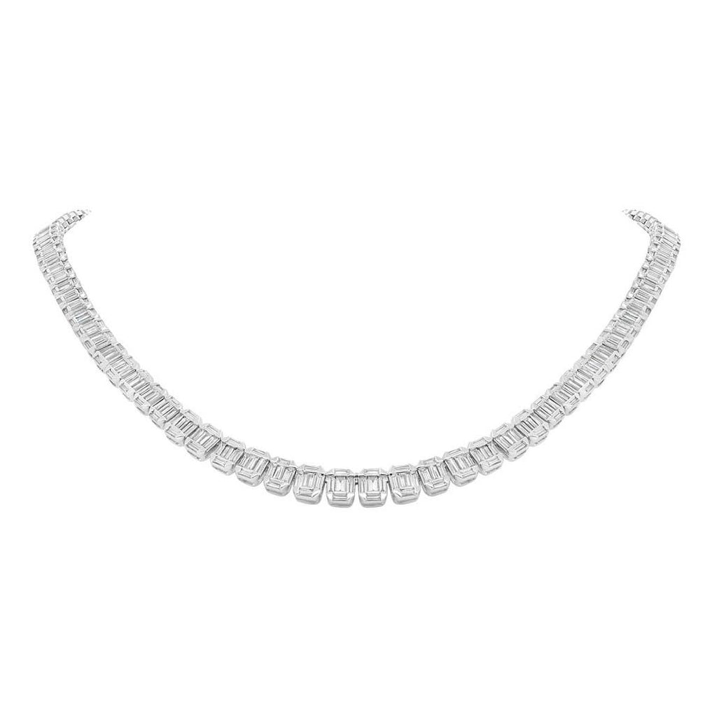 8.97 Ctw 18k White Gold Diamond Baguette Necklace