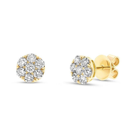 1.00 Ctw 18k Yellow Gold Diamond Cluster Stud Earring