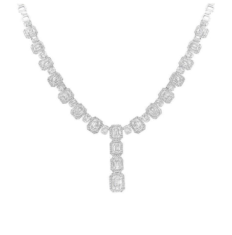 8.18 Ctw 18k White Gold Diamond Baguette Necklace