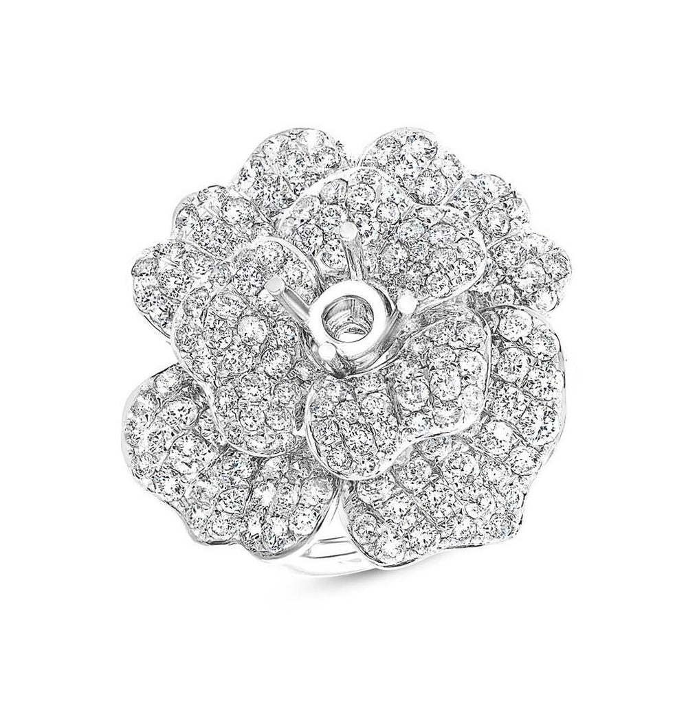 5.06 Ctw 18k White Gold Diamond Flower Semi-mount Ring