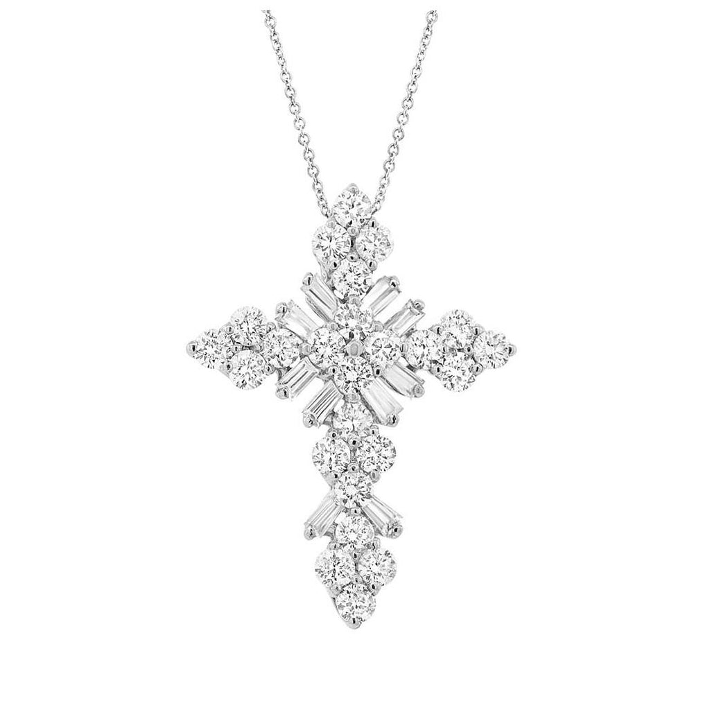 0.76 Ctw 18k White Gold Diamond Baguette Cross Pendant Necklace With 18 Inch Chain