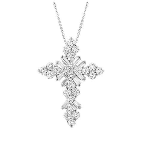 0.76 Ctw 18k White Gold Diamond Baguette Cross Pendant Necklace With 18 Inch Chain