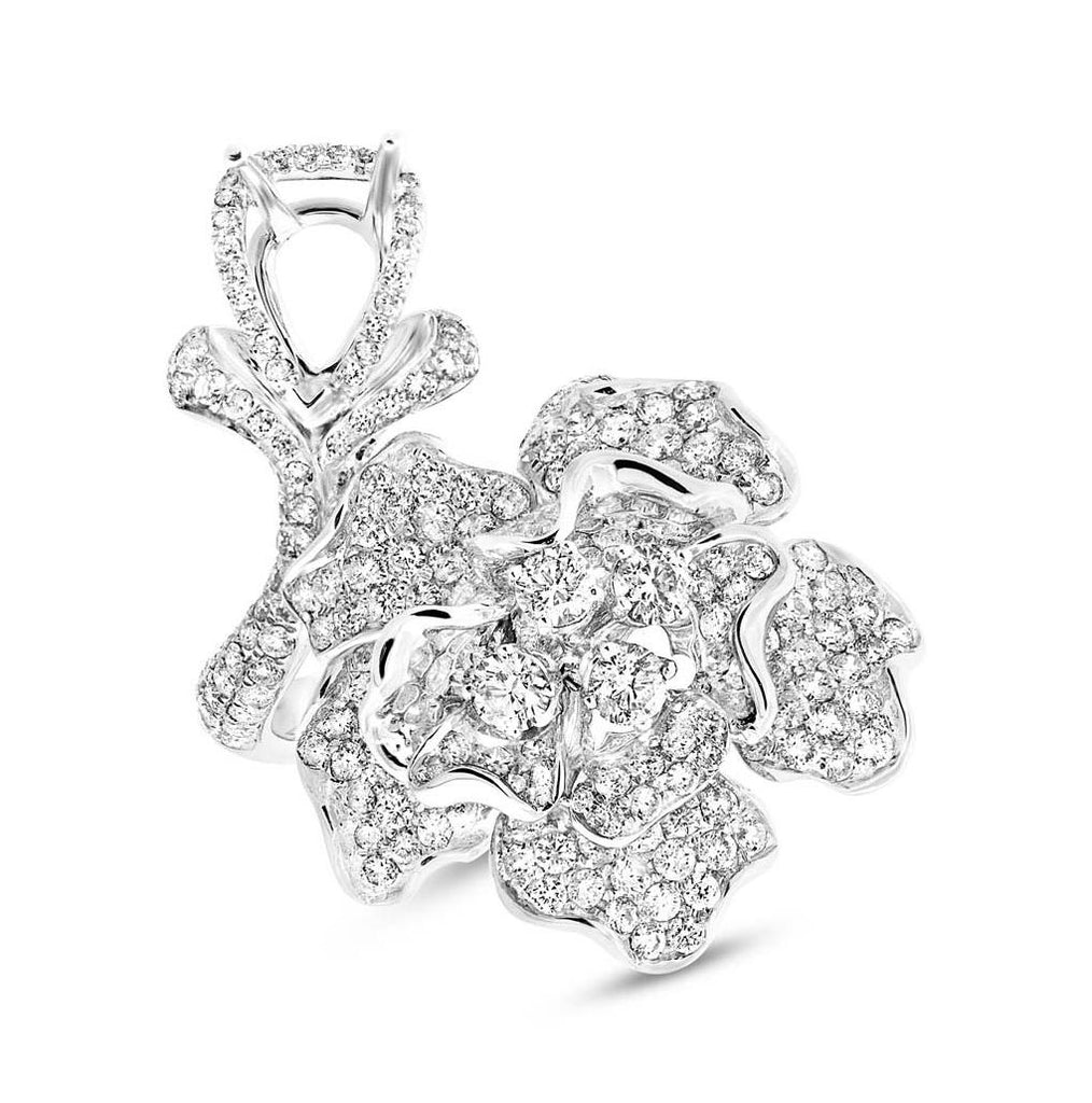 4.66 Ctw 18k White Gold Diamond Flower Semi-mount Ring