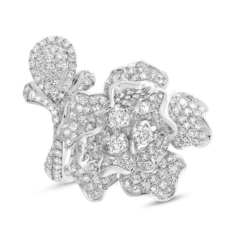 5.04 Ctw 18k White Gold Diamond Flower Womens Ring