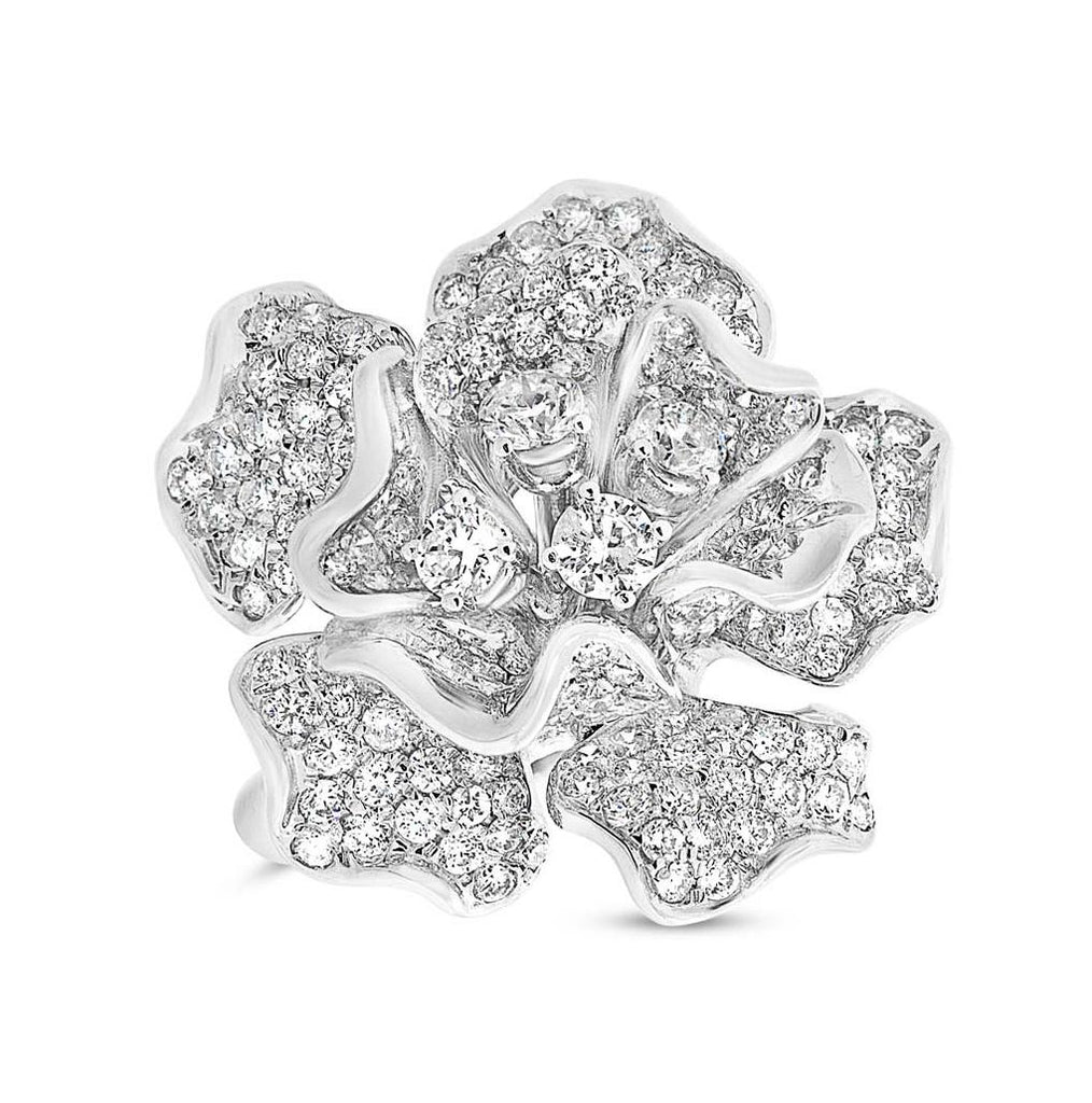 2.94 Ctw 18k White Gold Diamond Flower Womens Ring