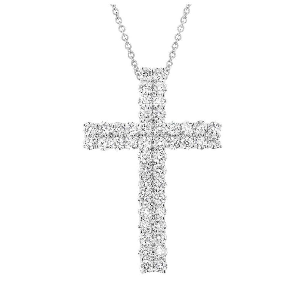 2.03 Ctw 18k White Gold Diamond Cross Pendant Necklace With 18 Inch Chain