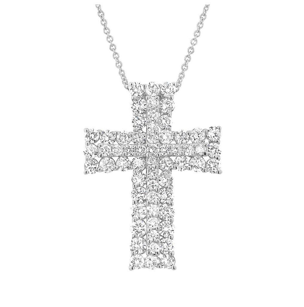 1.56 Ctw 18k White Gold Diamond Cross Pendant Necklace With 18 Inch Chain