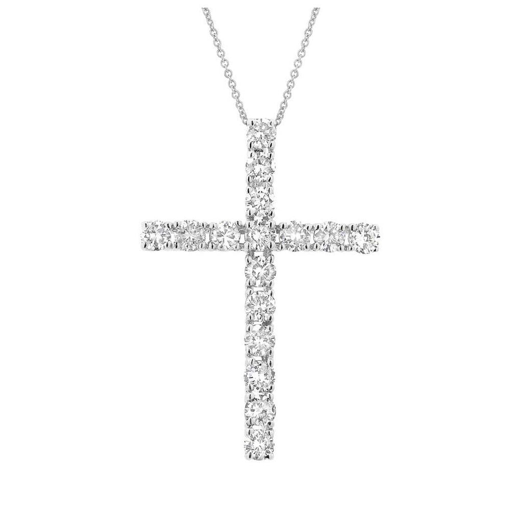 1.18 Ctw 18k White Gold Diamond Cross Pendant Necklace With 18 Inch Chain