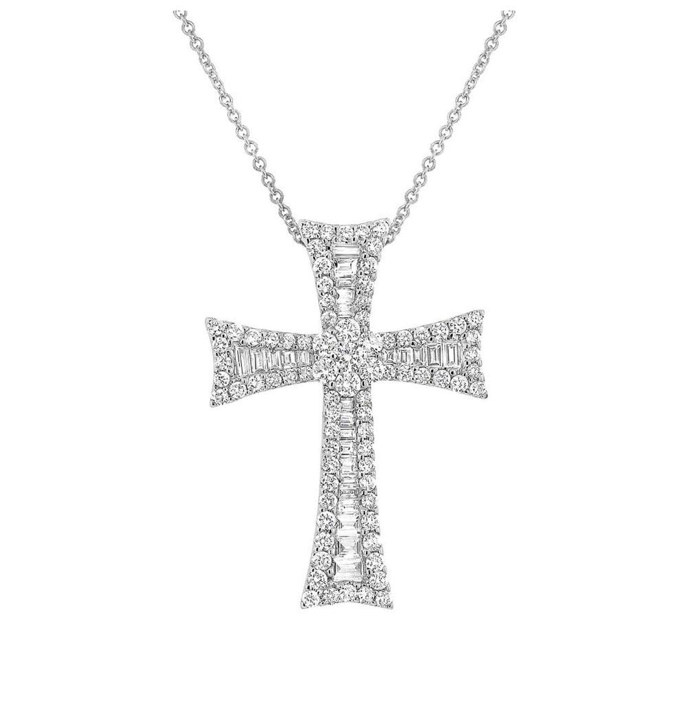 2.16 Ctw 18k White Gold Diamond Cross Pendant Necklace With 18 Inch Chain