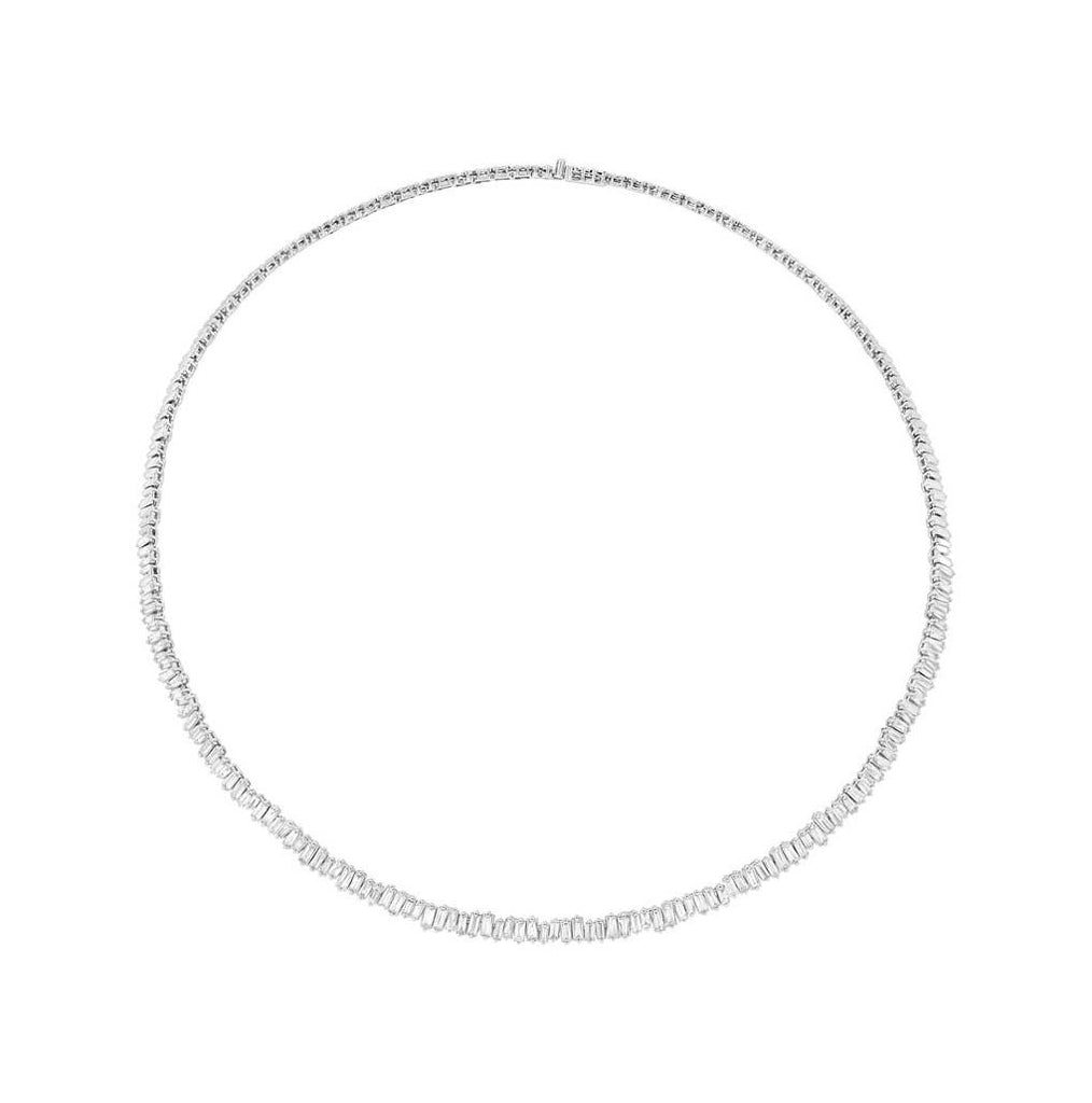 3.96 Ctw 14k White Gold Diamond Baguette Choker Necklace