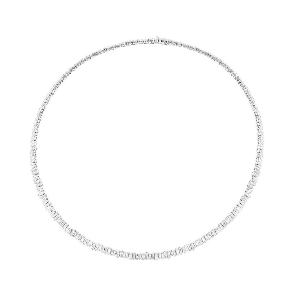 9.32 Ctw 14k White Gold Diamond Baguette Choker Necklace