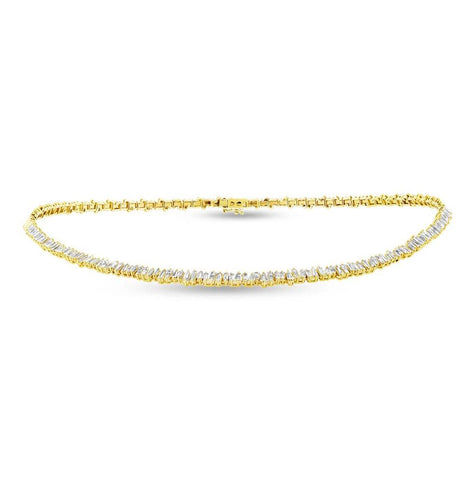 3.96 Ctw 14k Yellow Gold Diamond Baguette Choker Necklace