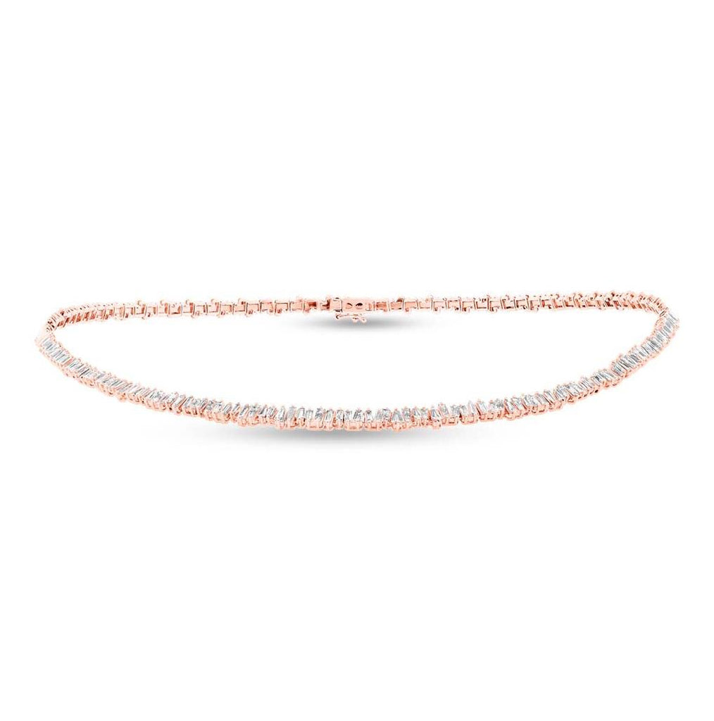 3.96 Ctw 14k Rose Gold Diamond Baguette Choker Necklace