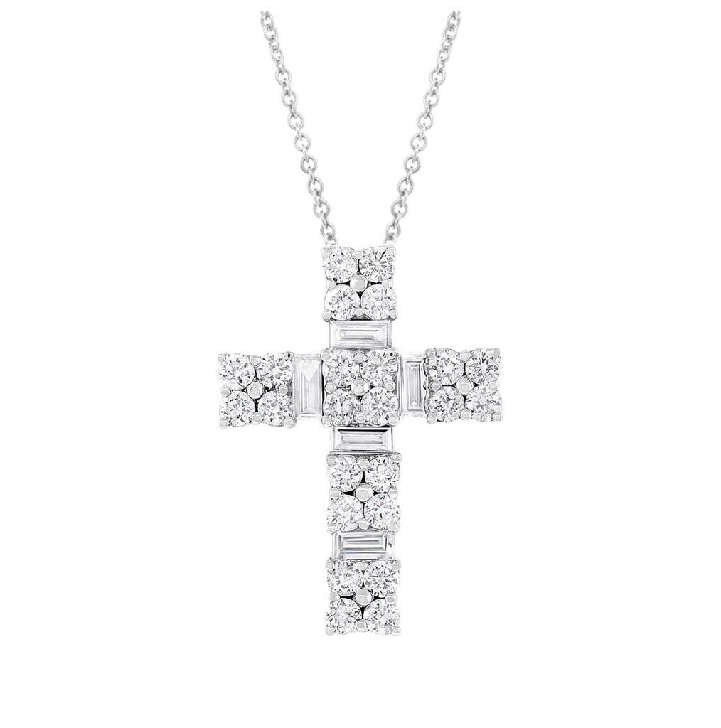 1.30 Ctw 18k White Gold Diamond Cross Pendant Necklace With 18 Inch Chain