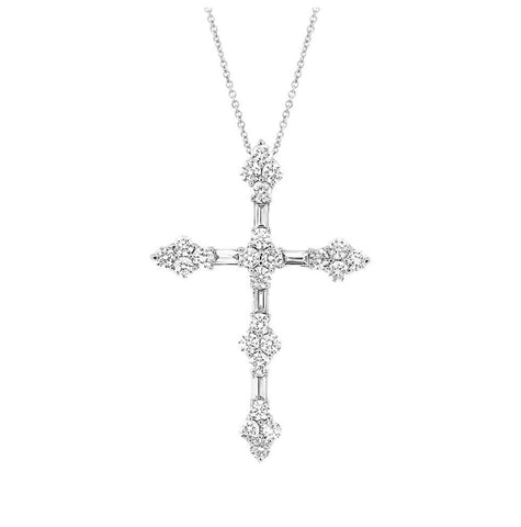 1.11 Ctw 18k White Gold Diamond Cross Pendant Necklace With 18 Inch Chain