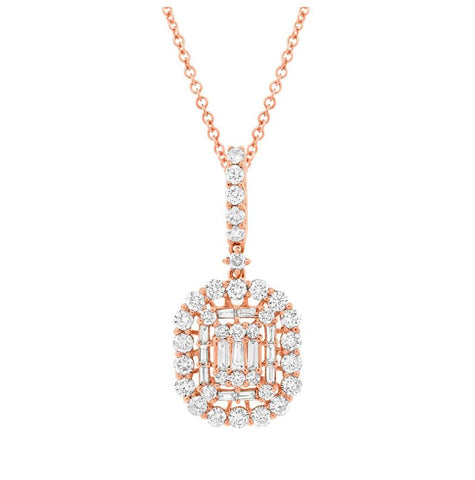 1.57 Ctw 18k Rose Gold Diamond Pendant Necklace With 18 Inch Chain