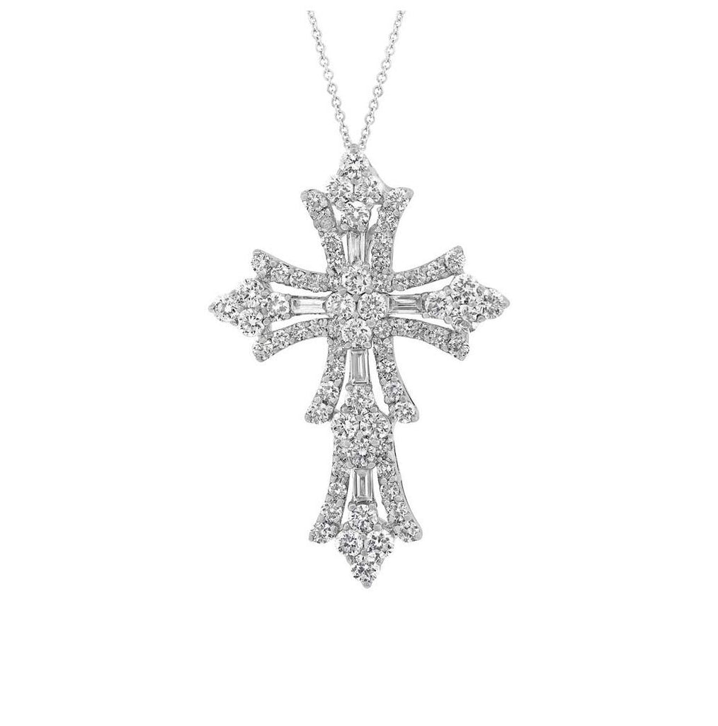 1.73 Ctw 18k White Gold Diamond Cross Pendant Necklace With 18 Inch Chain