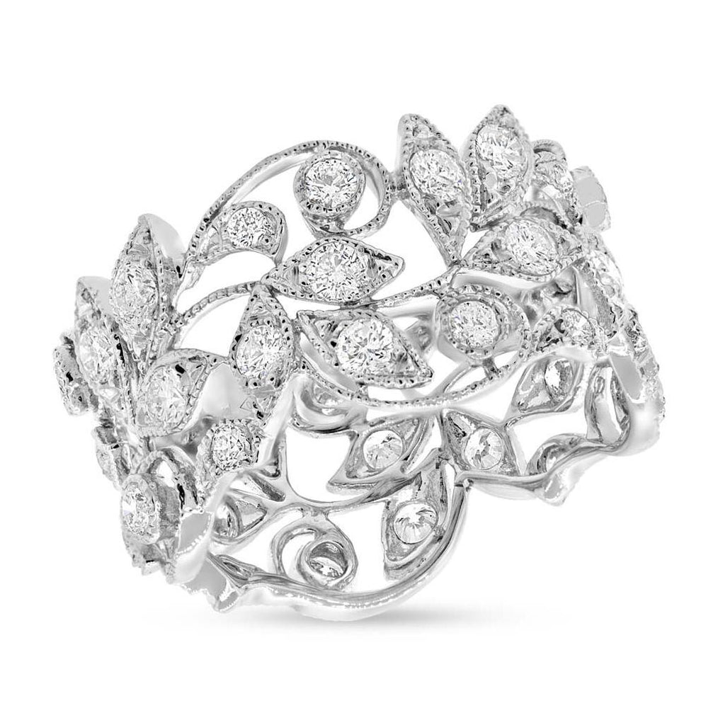 1.60 Ctw 18k White Gold Diamond Leaf Womens Ring