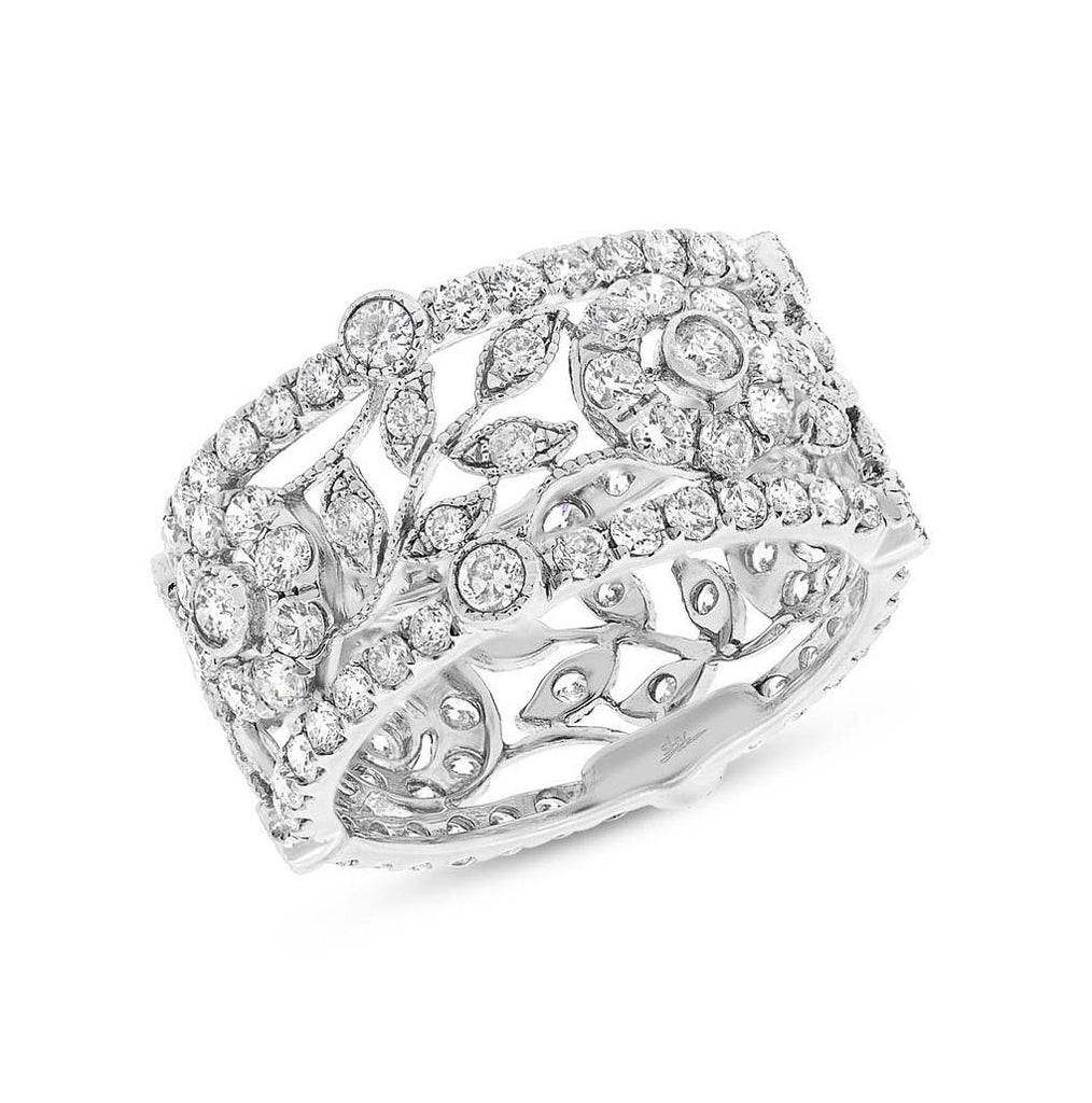 3.16 Ctw 18k White Gold Diamond Flower Womens Ring