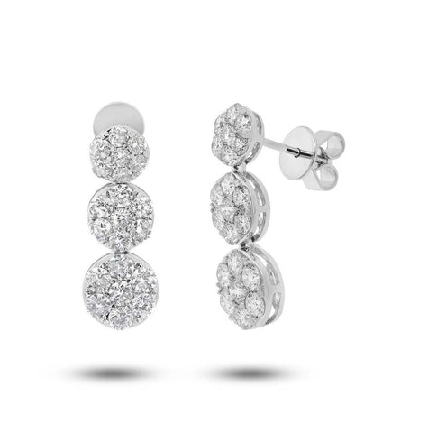 2.39 Ctw 18k White Gold Diamond Cluster Earring