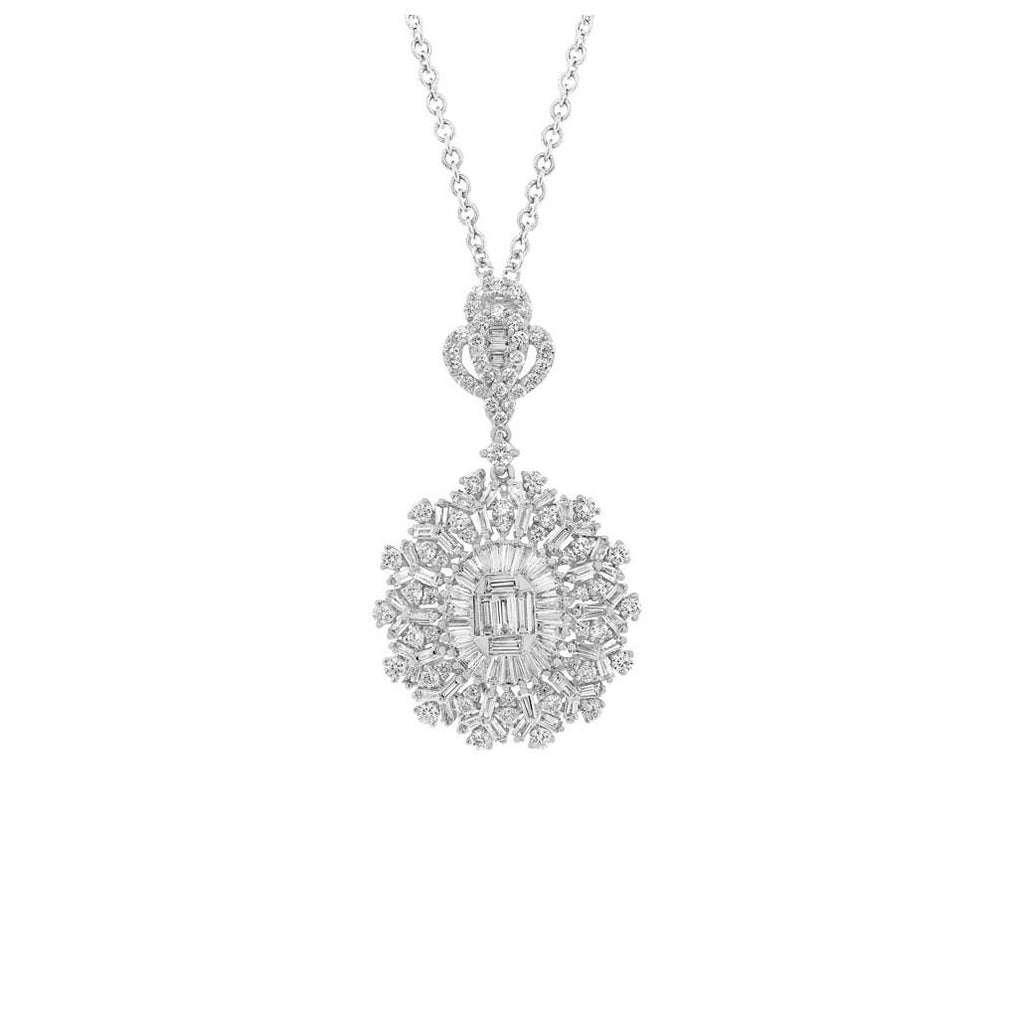 2.65 Ctw 18k White Gold Diamond Baguette Pendant Necklace With 18 Inch Chain