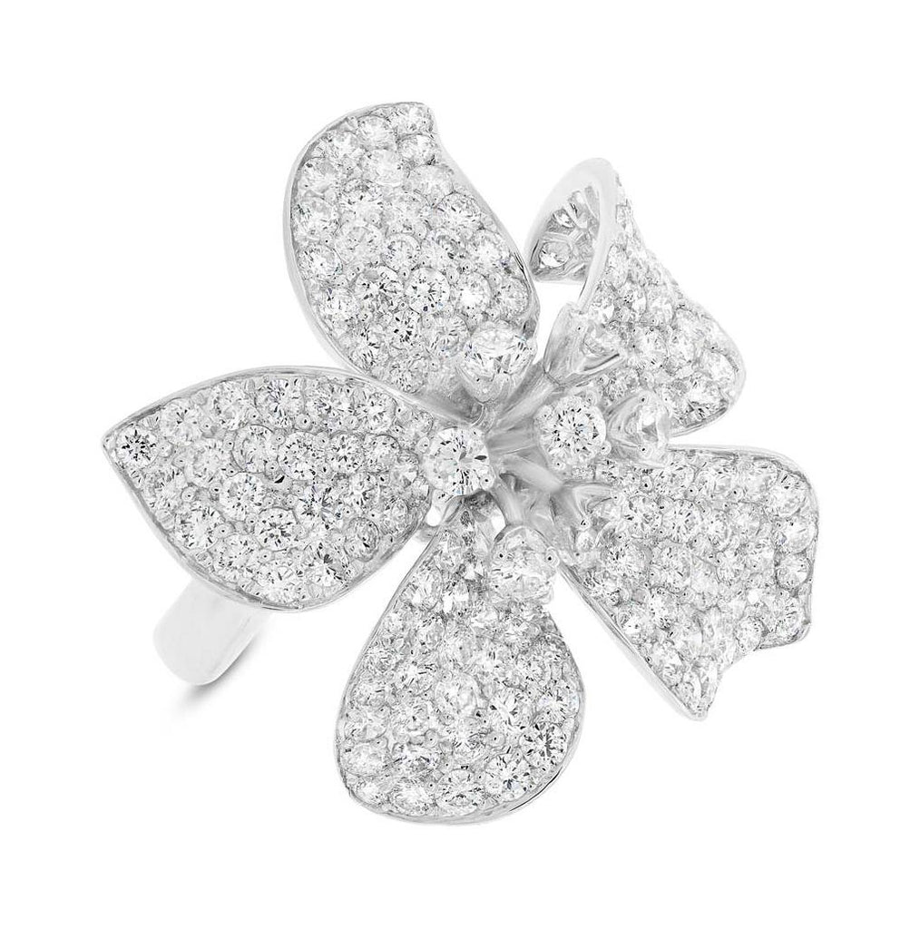 4.19 Ctw 18k White Gold Diamond Flower Womens Ring