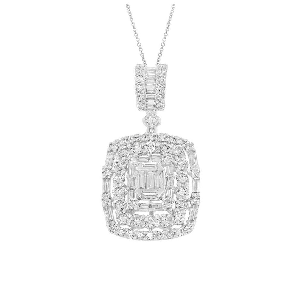 1.82 Ctw 18k White Gold Diamond Pendant Necklace With 18 Inch Chain