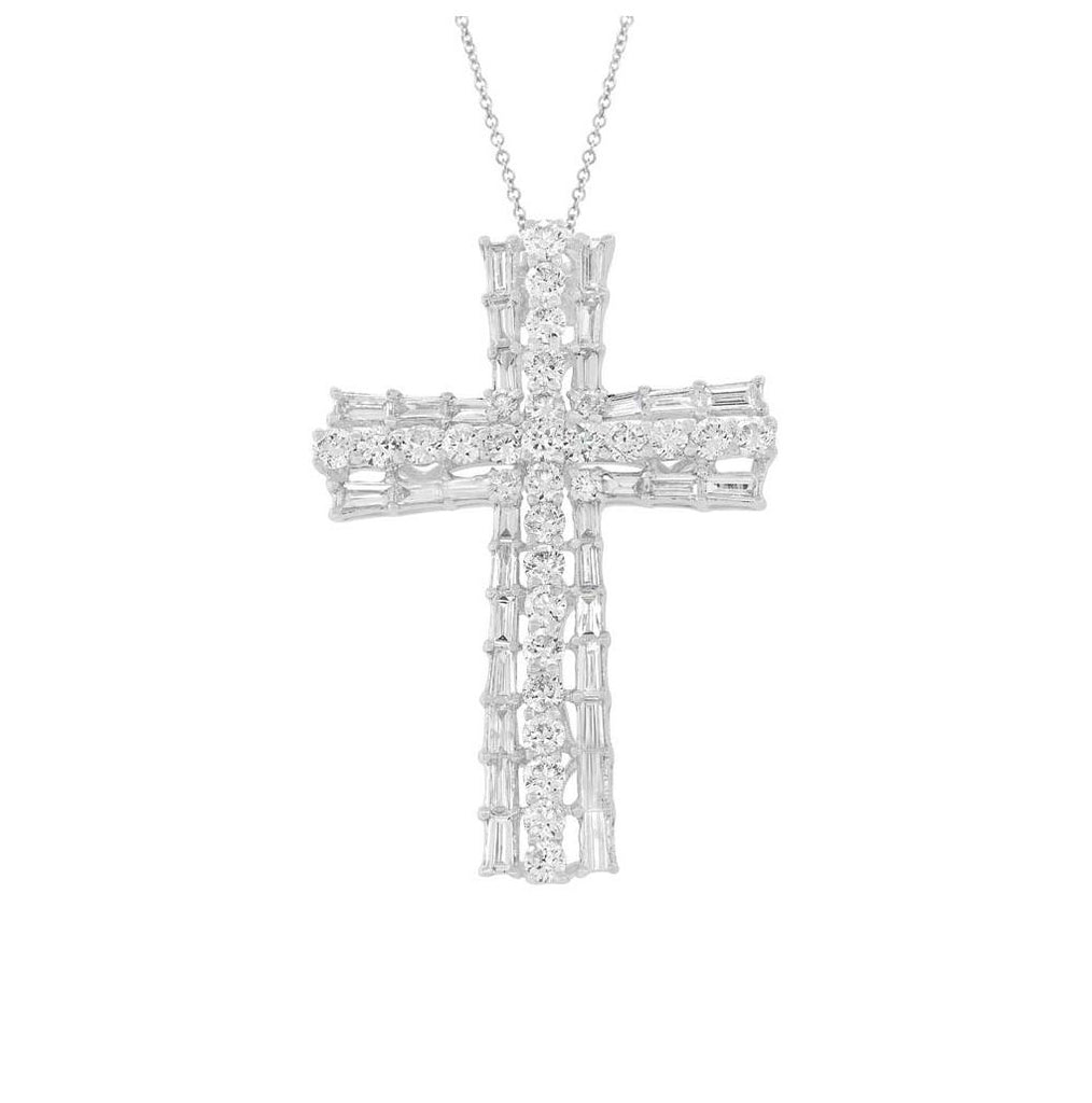 1.28 Ctw 18k White Gold Diamond Baguette Cross Pendant Necklace With 18 Inch Chain