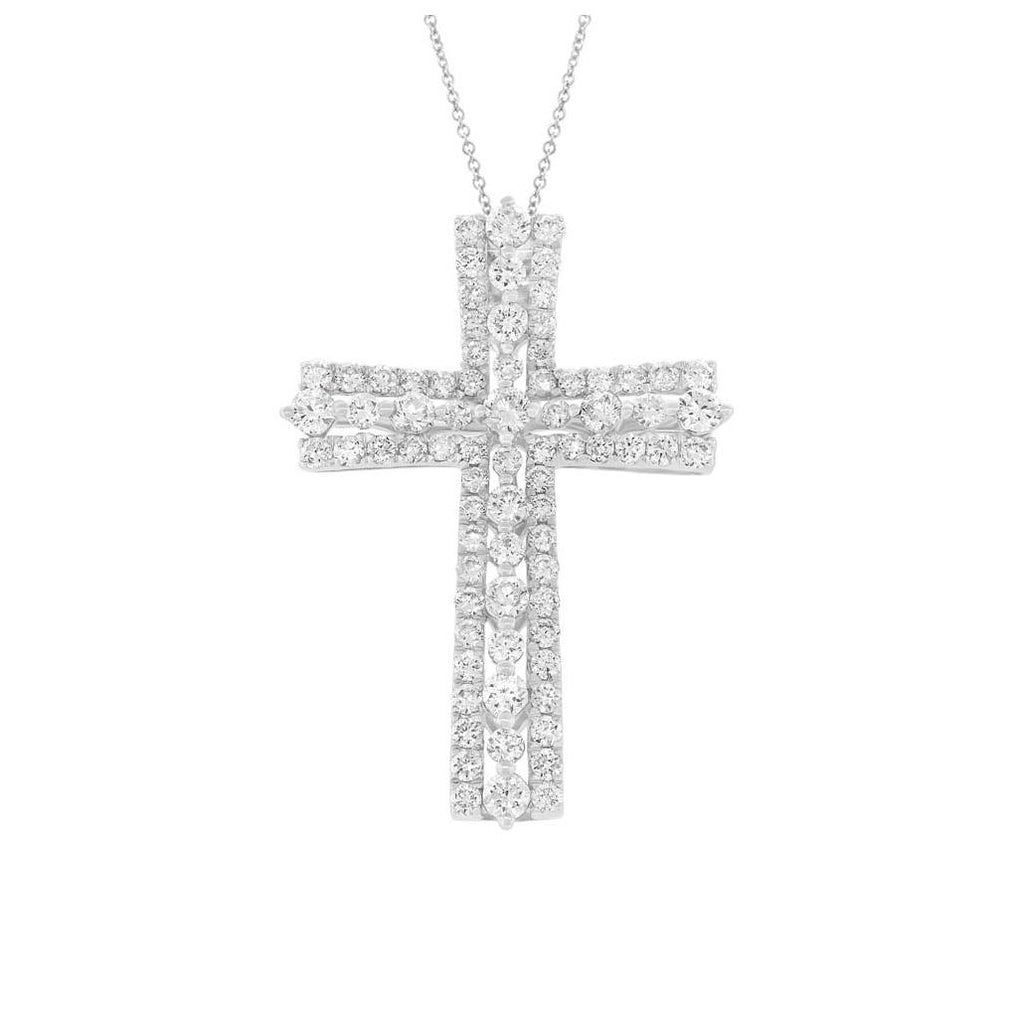 1.28 Ctw 18k White Gold Diamond Cross Pendant Necklace With 18 Inch Chain