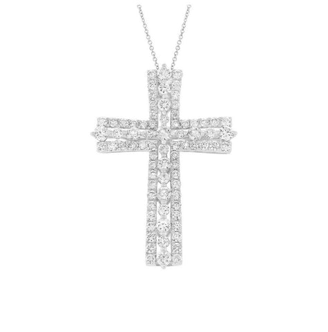 1.28 Ctw 18k White Gold Diamond Cross Pendant Necklace With 18 Inch Chain