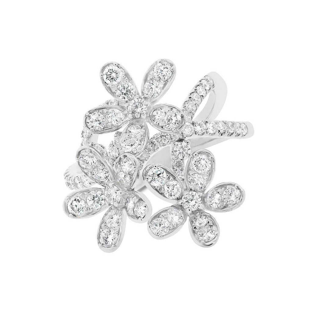 2.50 Ctw 18k White Gold Diamond Flower Womens Ring