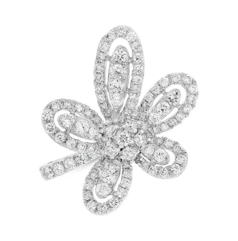 1.65 Ctw 18k White Gold Diamond Flower Womens Ring