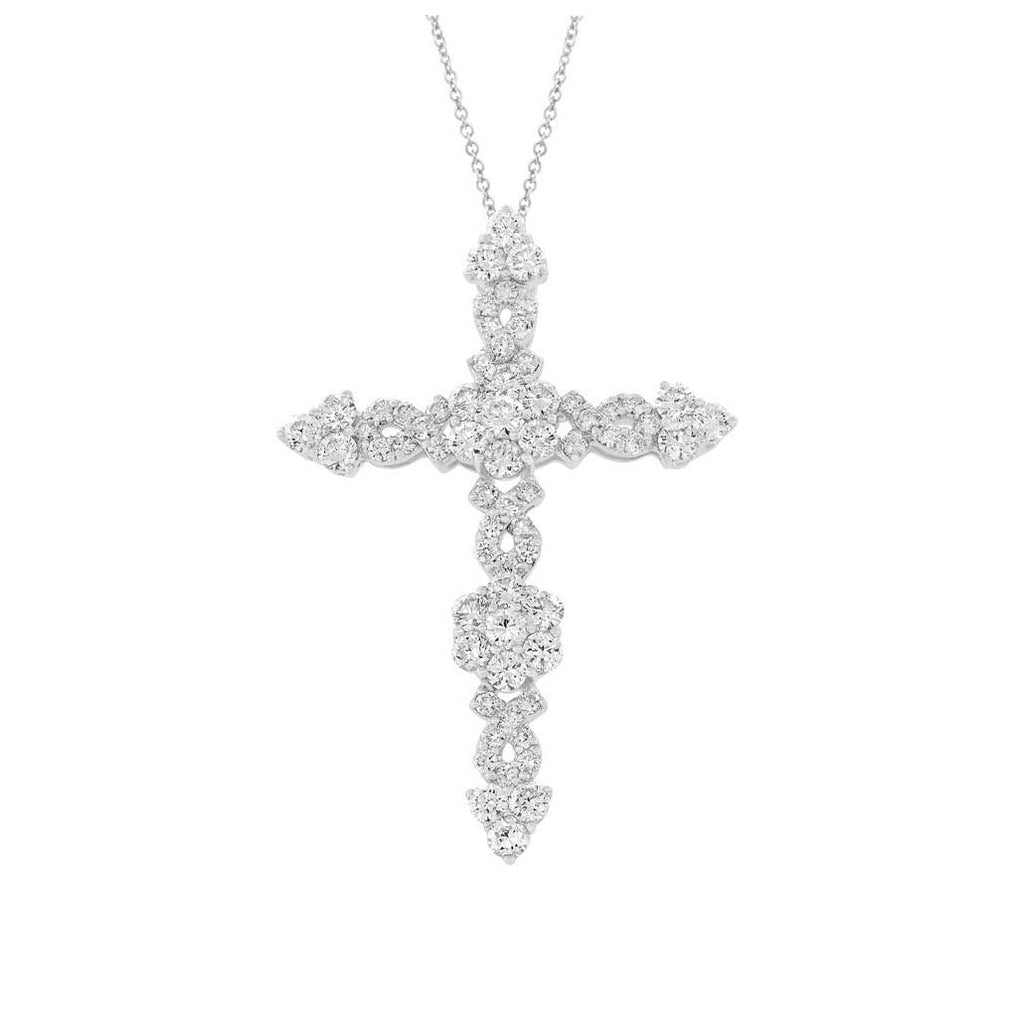 1.93 Ctw 18k White Gold Diamond Cross Pendant Necklace With 18 Inch Chain