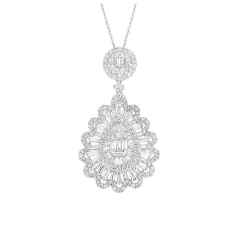 3.42 Ctw 18k White Gold Diamond Pendant Necklace With 18 Inch Chain