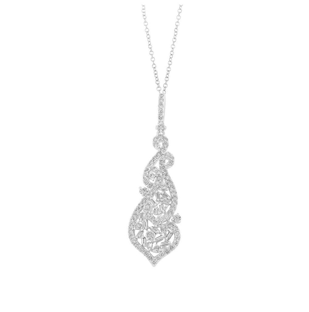 1.52 Ctw 18k White Gold Diamond Pendant Necklace With 18 Inch Chain