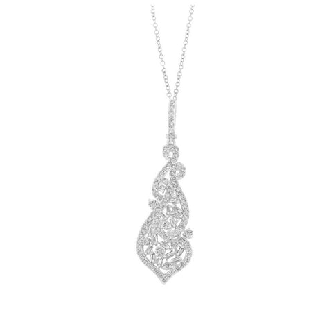 1.52 Ctw 18k White Gold Diamond Pendant Necklace With 18 Inch Chain