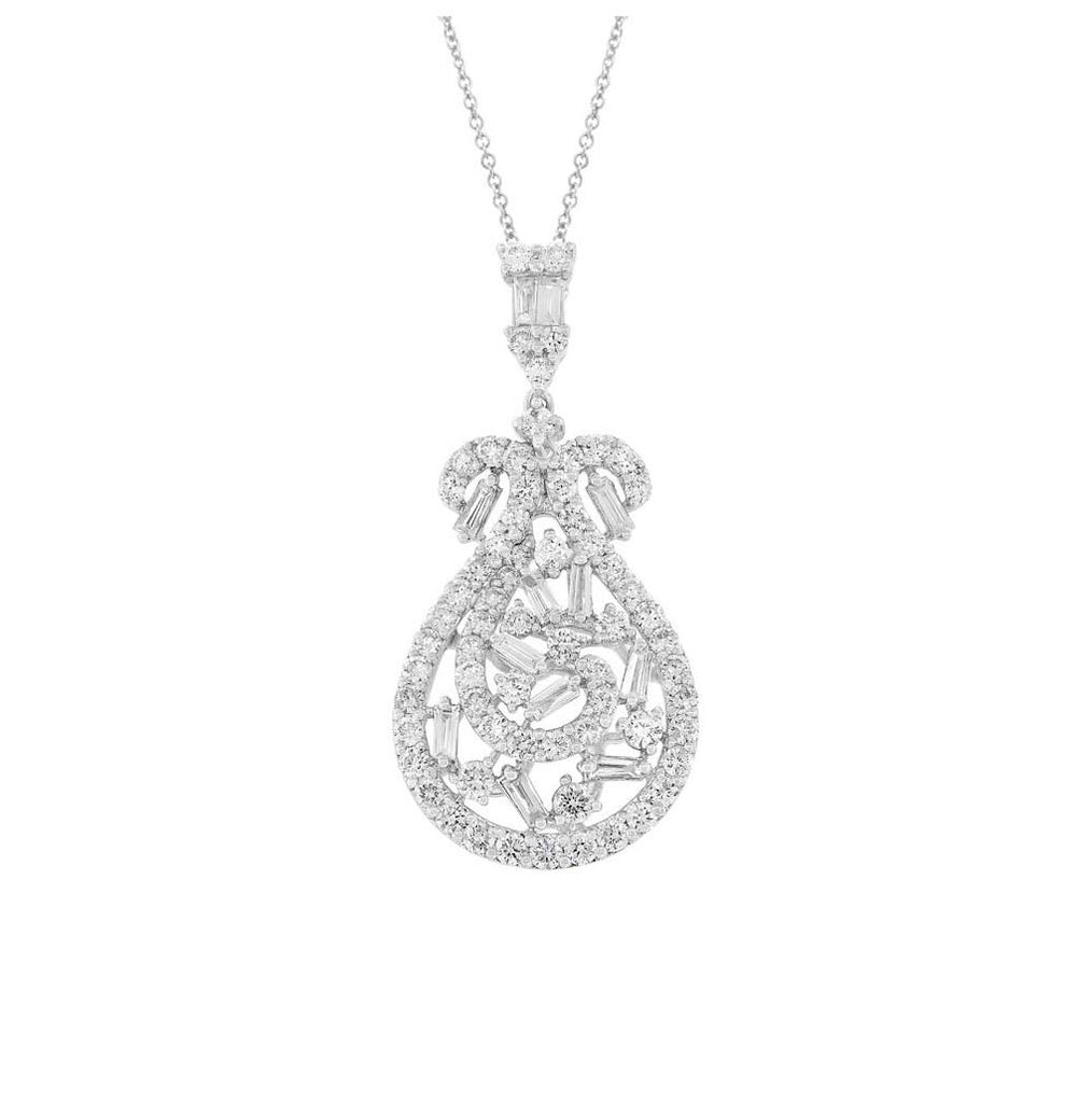 2.03 Ctw 18k White Gold Diamond Pendant Necklace With 18 Inch Chain