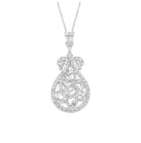 2.03 Ctw 18k White Gold Diamond Pendant Necklace With 18 Inch Chain