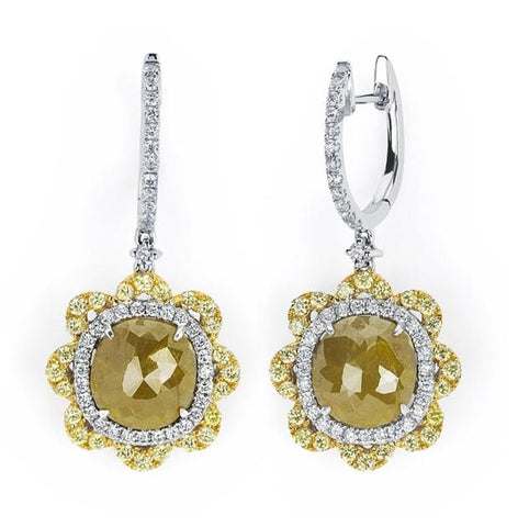 6.03 Ctw 14k Two-tone Gold White, Fancy And Rough Diamond Earring