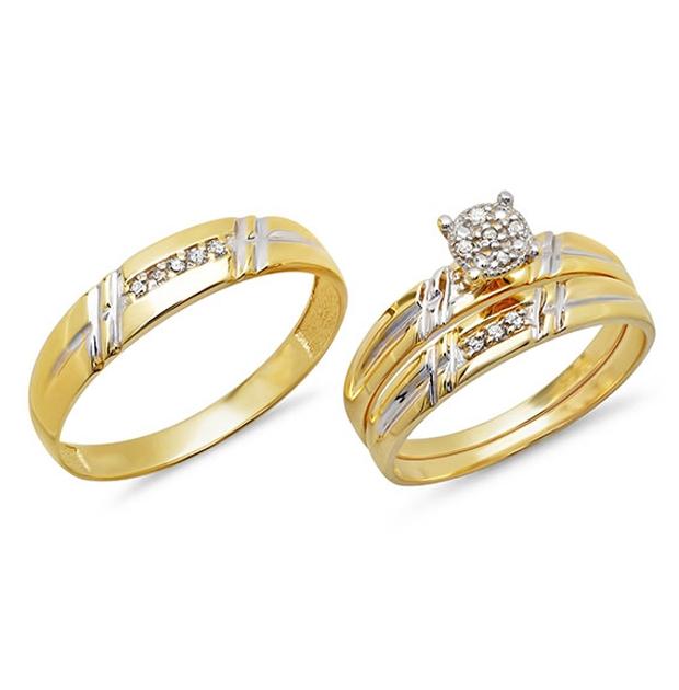 0.10 Ctw 14k Yellow Gold Diamond Trio Wedding Bridal Set